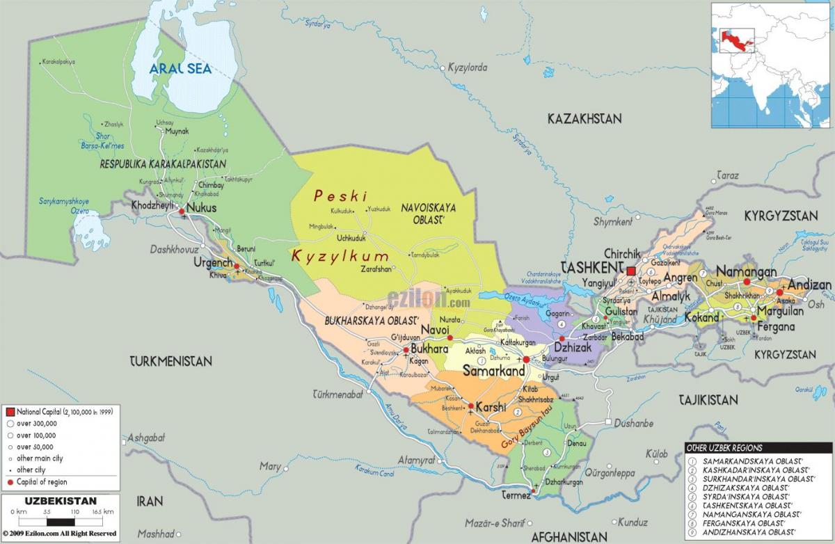 mapa Uzbekistan