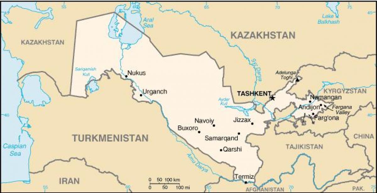 mapa Uzbekistan mestá